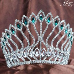 Hair Clips Large Contoured Crowns Green Tiaras Diadem Rhinestones Crystal Wedding Bridal Pageant Party Costumes Accessories