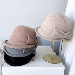 Wide Brim Hats Bucket Women s Casual Tweed Hat Autumn Fedoras Girl French Artist Warm Soft Wool Winter Beanie Cap Vintage Elegant Lady 230831