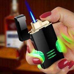 Unusual Torch Butane No Gas Lighter Windproof Creative With Lights Inflatable Blue Jet Flame Smoking Accessories Gadgets For Men TZOZ