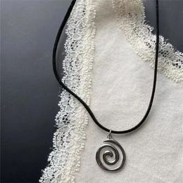 Pendant Necklaces Vintage Spiral Vortex Hand woven Leather Rope Necklace for Women Unisex Boho Pentagram Fashion 2023 Y2K Jewellery 230831