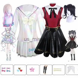 Cosplay Wigs Needy Girl Overdose Cosplay Costume Black Faux Leather Skirt Wig Anime JK Uniform White Abyss KAngel Ame Chan Cosplay Costume x0901