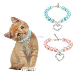 Dog Collars 50Pcs/Lot Collar Necklace Diamante Heart Rhinestone Pendant Pearl Pet Jewelry Accesorios