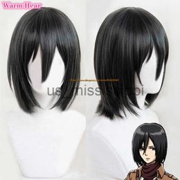 Cosplay Wigs Mikasa Ackerman Black 35cm Short Bob Cosplay Wig Anime Attack on Titan Heat Resistant Cosplay Hair Wig Cap x0901