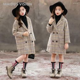 Down Coat Girls Fashion Plaid Wool For Double-breasted Kids Outerwear Autumn Thick Winter Clothes 3 4 6 8 10 12y