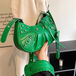 Rivet Heavy Industry Pleated Dumpling Bun 2023 New INS Fashion One Shoulder Underarm Feel Trend Crossbody Bag 60% Off Outlet Online