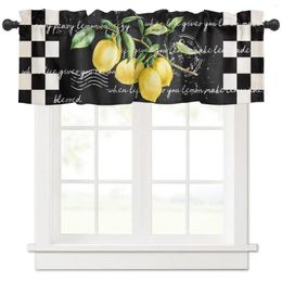 Curtain Vintage Farm Fruit Lemon Plaid Black Short Curtains Kitchen Cafe Wine Cabinet Door Window Small Home Decor Drapes