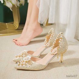 Dress Shoes Spring new white beaded tassel stiletto bridal wedding shoes large size single shoes banquet dress women sandals R230901