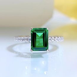 Cluster Rings Spring Qiaoer Luxury 925 Sterling Silver 6 8MM 1ct Emerald High Carbon Diamond Gemstone Finger Ring Party Fine Jewellery