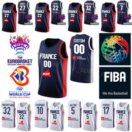 Printed France Basketball Jersey World Cup 32 Victor Wembanyama 10 Evan Fournier 5 Nicolas Batum Joel Embiid 21 Rudy Gobert 27 77 Damien INGLIS 12 NANDO DE COLO