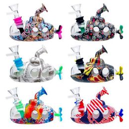 Colorful Silicone Submarine Bong Pipes Kit Hookah Waterpipe Bubbler Glass Filter Handle Bowl Portable Herb Tobacco Cigarette Holder Hand Smoking Handpipes