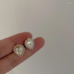 Dangle Earrings Delicat Sweet Vintage Shell Heart Pearl Stud For Women Girls S925 Silver Needle Elegant Peart Geometric