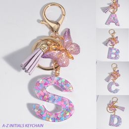 Keychains Lanyards AZ Dreamy Sequin Letters Keychain for Women Tassel Butterfly Pendant Initial Keyring Purse Suspension Bags Charms Car Key Chain 230831