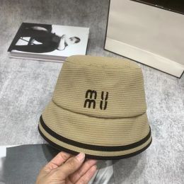 Stingy Brim Hats MI U Fisherman Hat Female Spring and Autumn Striped Letter Cover Basin Hat Sweet Girl Shopping Show Face Small Japanese Cute Bucket Hat