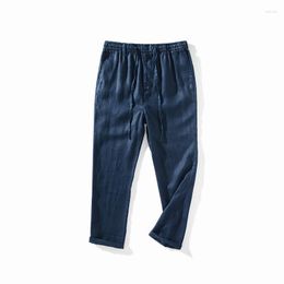 Men's Pants Summer Japanese Casual Youth Loose Fit Linen Thin Breathable Slacks Elastic Waist