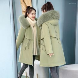 Women's Trench Coats EHQAXIN Winter Hooded Down Jacket Women Korean Loose Long Fur Collar Cotton Warm Plus Thick Velvet Sleeve Coat M-6XL