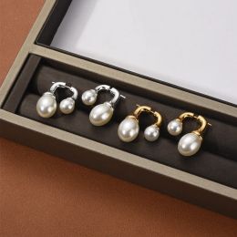 Ins Wind Front And Rear Size Pearl Earrings Stud S925 Silver Needle Trend charm 18K Gold Women's Jewellery Gift Accessories