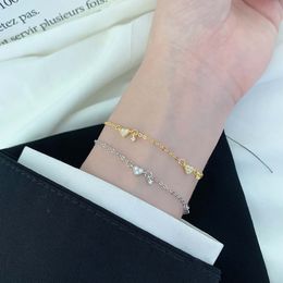 Sterling silver studded diamond heart bracelet with a small and high-end charm, simple and versatile heart-shaped peach heart bracelet for women