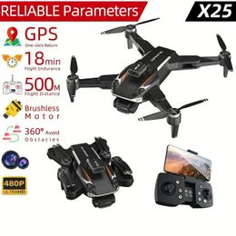 X25 GPS Toy Drone, One Key Return, Infrared Intelligent Obstacle Avoidance, 480P Dual Camera, 90° Adjustment, GPS+ Optical Flow Positioning, Brushless Motor