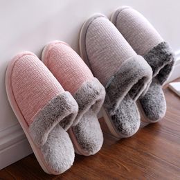 Slippers Winter Woman Striped Furry Plush Warm Cotton Velvet Womens Ladies Indoor Designer Shoes