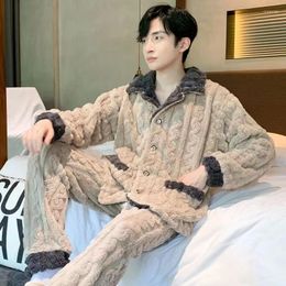 Men's Sleepwear Winter Pajamas Sets For Men Warm Thick Coral Fleece Long-Sleeve Casual Soft Nightwear Male Pyjama Home Clothes