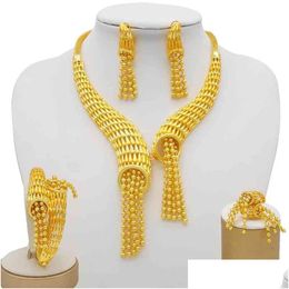 Other Jewellery Sets 24K Gold Colour For Women Bridal Luxury Necklace Earrings Bracelet Ring Set Indian African Fine Gifts 210720 Drop De Dhtef