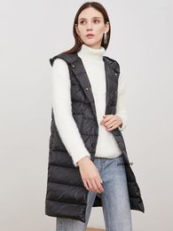 Women's Vests 2023 Topest Autumn Winter Women Sleeveless Waistcoat Hooded Ultra Light Mid Length Pockets Casual Lady Quilted Duck Down