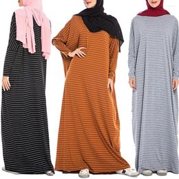 Ethnic Clothing Designed For Plus-size Womens Fashion Comfortable Bat Long-sleeved Striped Casual Dress Muslim Women Kaftan