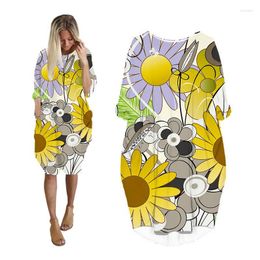 Casual Dresses For Womens Pocket Long Sleeve Woman Clothing Fashion Plus Size Ladies Clothes Midi Female Dress Ditsy Floral HQ