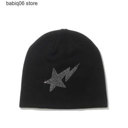 Beanie/Skull Caps Fashion Rhinestone pattern knitted warm Hat Women Beanie Kpop Fairy Grunge Beanies Men Winter Harajuku Casual Y2K Unisex Cap T230731