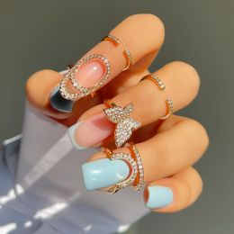 Wedding Rings Fashion Womens Crystal Nail Cover Ring Luxury Zircon Manicure Fingertips Joint Fake For Women Party Jewellery Gifts 230831