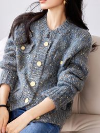 Women's Knits QOERLIN Stylish Wool Cardigans Warm Fall Winter Women Loose Casual Long Sleeve Fashion Elegant Tops Jacket Coat Female Grey