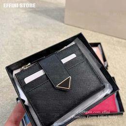 6A Short Designer Wallet Triangle Credit Card Holder Men and Women Luxury prado Saffiano Genuine Real Leather Zipper Pouch Mini Coin Purse Wallets Clutch Bags EFFINI