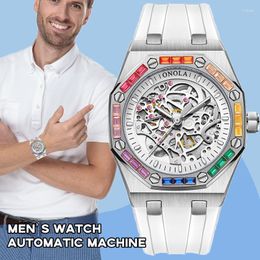 Wristwatches Men's Watch Automatic Mechanical Watches Diamond Setting Silicone Band 3bar Waterproof Luxury Women's