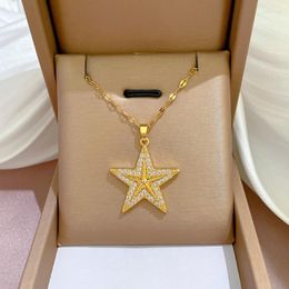 Pendant Necklaces 12pcslot Stainless Steel Gold Color Zircon Star Chain Necklace For Women Party Fashion Jewelry Gift Wholesale