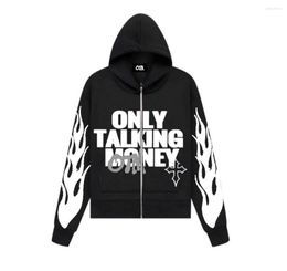 Men's Hoodies Men Y2K Fashion Hoodie Rhinestones Letter Graphics Print Zip Clothes Goth Long Sleeve Sweatshirt Oversized Top