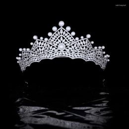 Hair Clips Versatile Bride Crown Pearl Zircon Tiara Wedding Dress Accessories For Girls Jewellery Fine Metal Trendy Hairwear Copper