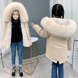 Down Coat 2023 Winter Boys Girls Jacket Parkas Faux Fur Liner Children's Outerwear Hood Jackets Thicken Warm Coats W200