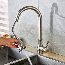 Kitchen Faucets Brushed Nickel Faucet Pull Out Sink Cold Water Tap Single Lever Stream Sprayer Bathroom