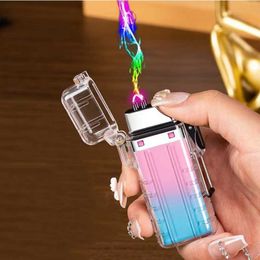 Transparent Shell Gradient Dual Arc USB Charging Lighter Outdoor Waterproof Mountaineering Camping Smoking Accessories Gadgets UJTI