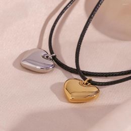 Pendant Necklaces Black Rope Chain Heart Stainless Steel Fashion Necklace Simple Waterproof Jewellery