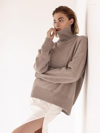 Women's Sweaters Fitshinling Casual Oversized Pull Turtleneck Sweater Pullover Knit Winter Top Women Clothing Solid Loose Jumper Jersey 2023