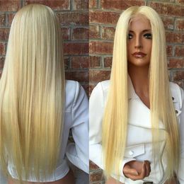 Pre Plucked Brazilian Honey Blonde Human Hair Lace Front Wigs Color 613# Straight Thick Glueless Full Lace Human Hair Wigs With Ba2703