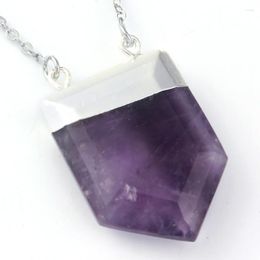 Pendant Necklaces Amethysts Stone Silver Plated Shield Polygon Green Aventurine Necklace Link Chain Jewellery