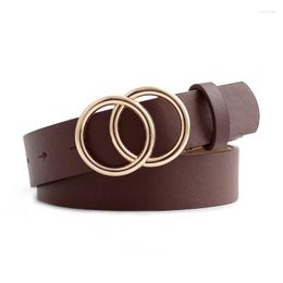 Belts Casual Belt Double Ring Cirele Metal Buckle Women High Qulity Luxury Waistband Ladies PU Leather For Jeans