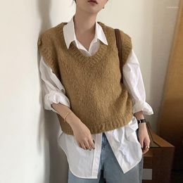 Women's Sweaters Vest Female V-neck Pullover Sleeveless Knitted Simple Basic Model Loose Casual Outerwear Sweater High Strecth Slim Fit