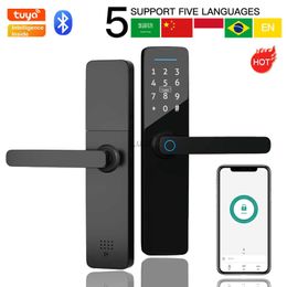 Door Locks Tuya Bluetooth Smart Door Lock Biometric Fingerprint Lock Remote Unlocking Password Keyless Lock Electronic Door Lock HKD230902