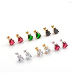 Stud Earrings Shinny Cubic Zirconia Stainless Steel Water Drop Women 18k Gold Plated Waterproof Fashion Bling Jewelry