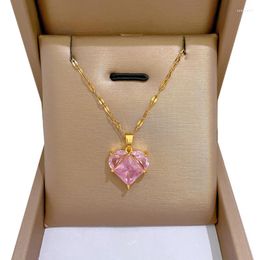 Pendant Necklaces 316L Stainless Steel Chain Fractional Large Crystal Peach Heart Full Inlaid Necklace