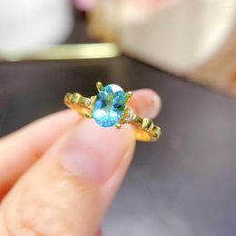 Cluster Rings 925 Silver Apatite Ring 5x7mm Blue Sapphire Is An Exquisite Birthday Party Gift For Girls