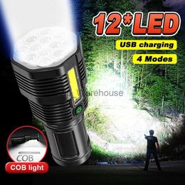 Torches 2022 Newest Super Bright 12 LED Flashlight Lightweight 48 COB Waterproof Torch Household Lantern Portable Camping Hand Lamp HKD230902